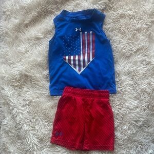 Patriotic Blue Tank and Red under armour Shorts Set